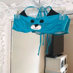 SALE Kawaii Meow Kitty Blue Bikini Top